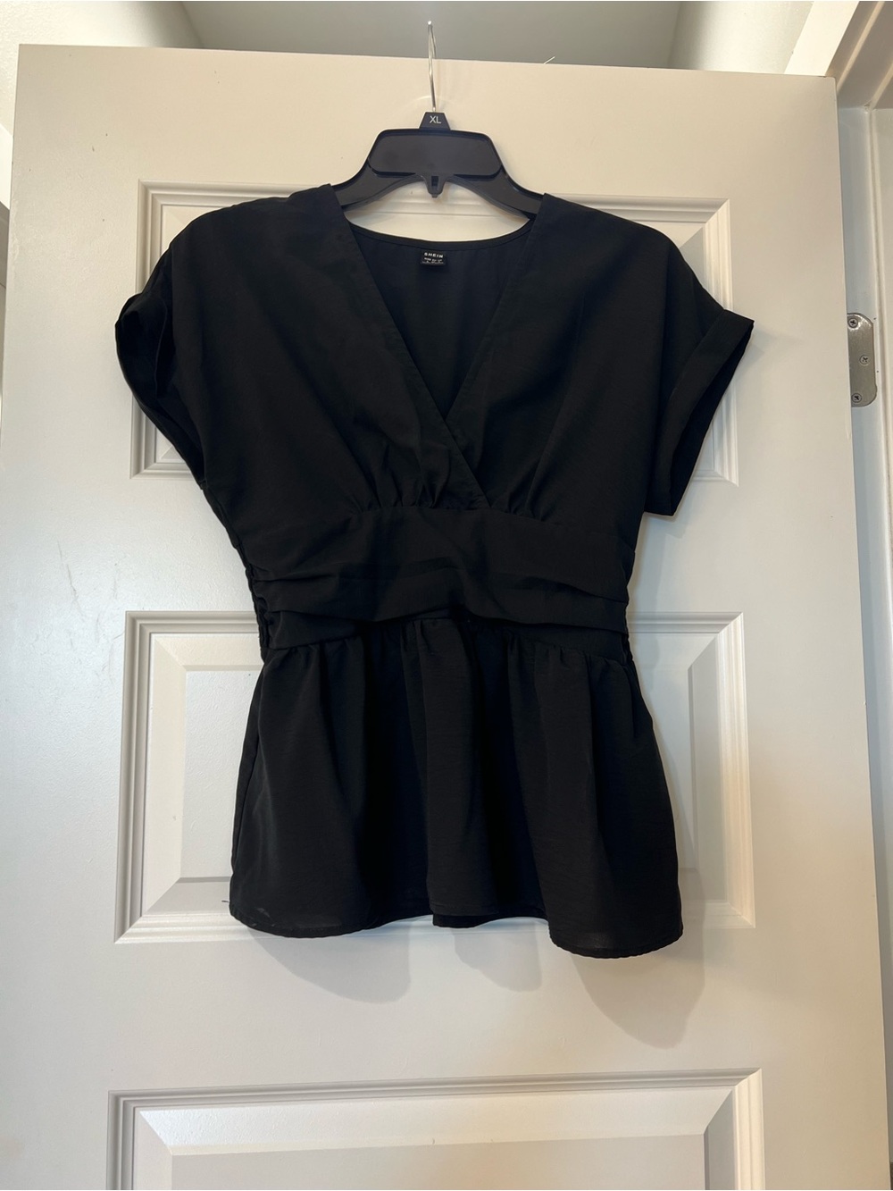 SHEIN Women’s Black Surplice V-Neck Peplum Blouse Size Small US 4